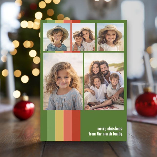 Varm Boho Rand - 5 fotokollage Julkort (Modern Christmas Photo Greeting Card)