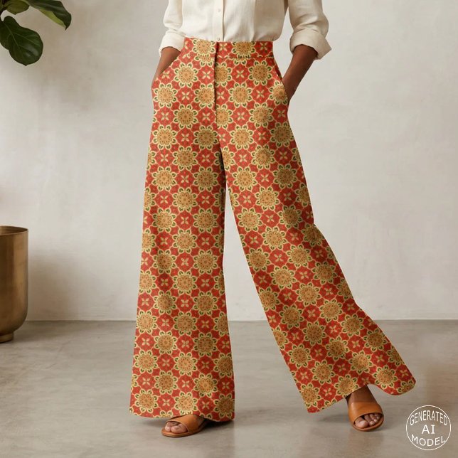 Varm Boho Röd Orange Gul Geometrisk Blommig Tyg (Skapare uppladdad)