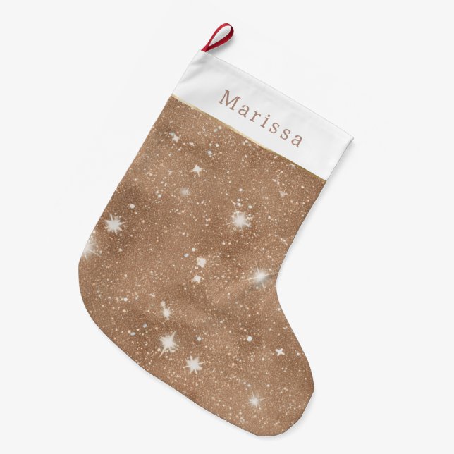 Varm Brun Glitter Gnista Jul   Stor Julstrumpa (Framsidan (Hängande))