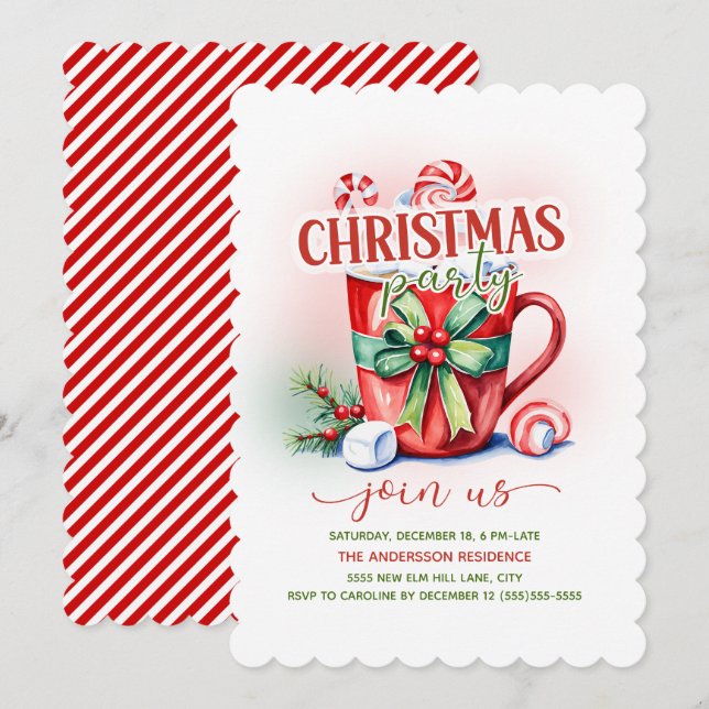 Varm choklad Candy Cane Julfest Inbjudningar (Fram/baksida)