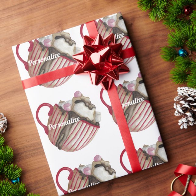 Varm choklad marshmallow kakao sundae röd brun presentpapper (Skapare uppladdad)