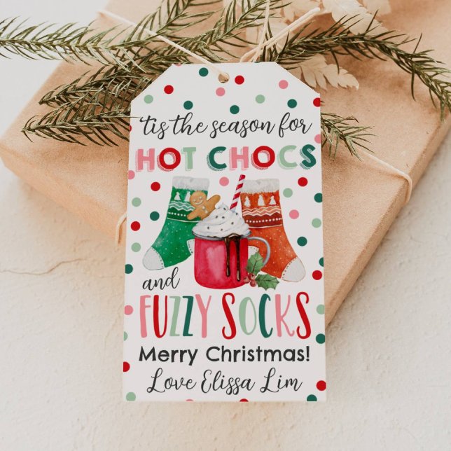 Varm choklad och luddiga strumpor julklappsetikett presentetikett (Skapare uppladdad)