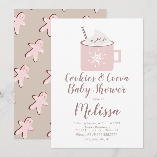 Varm chokladkaksmugg vinterflicka baby shower inbjudningar (Fram/baksida)
