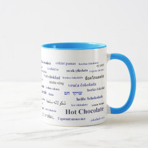 Varm chokladmugg i olika språk (i marin) mugg