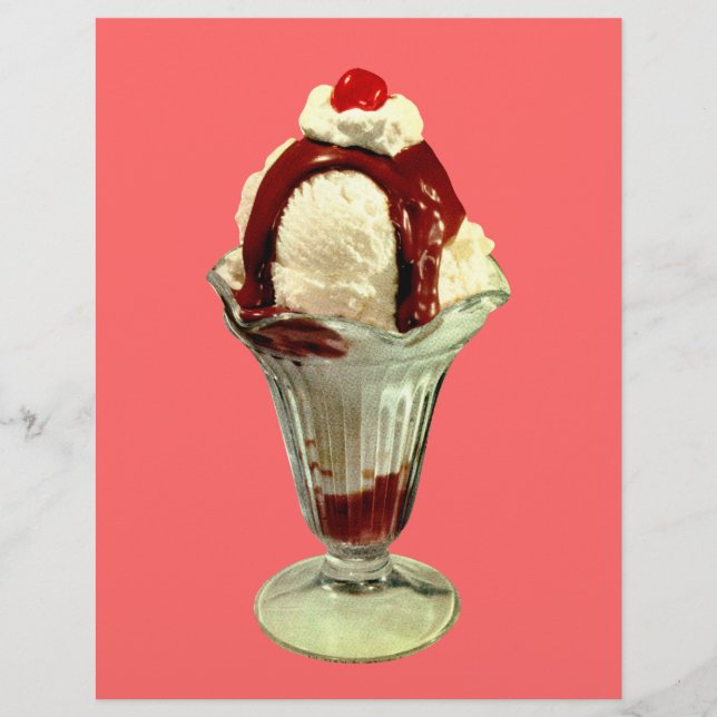 Varm chokladsundae Retro Glasskylt Reklamblad (Framsidan)