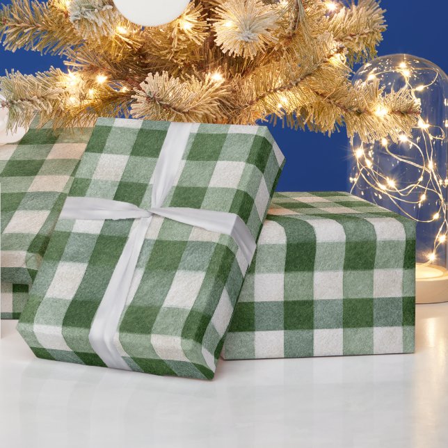 Varm Crème Grön Karo Ränder Jul  Presentpapper (Helgdagar)