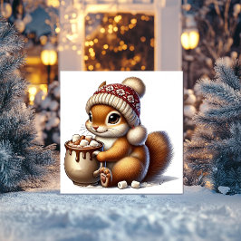 Varm ekorre med Hett Kakao och Winter Hat Julkort