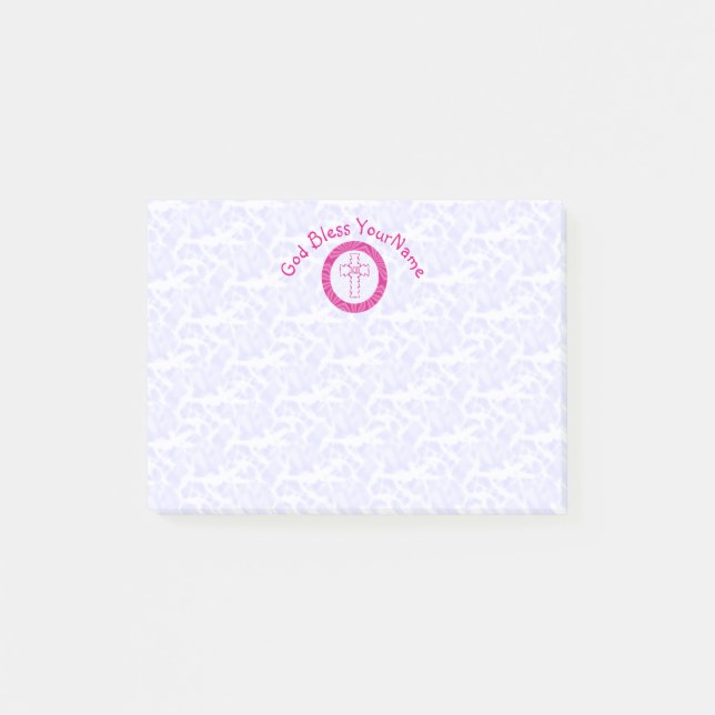Varm eller stark rosa kristen sicksack-kors vit post-it block (Framsida)