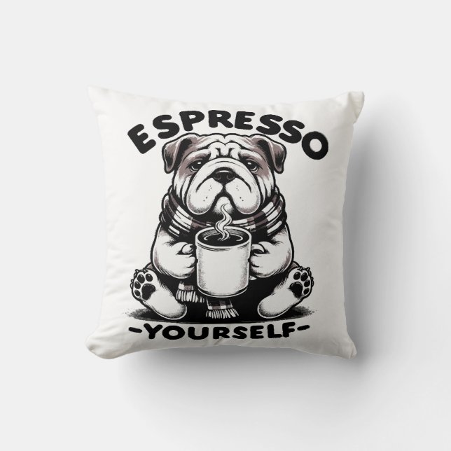 Varm Espresso Bulldog Kudde (Framsida)