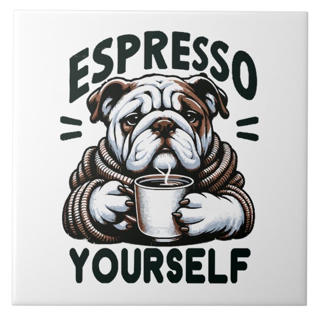 Varm Espresso Bulldog - Mysig Kaffe  Kakelplatta (Framsidan)