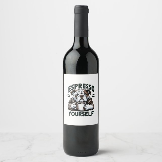 Varm Espresso Bulldog - Mysig Kaffe  Vinflaska Etikett (Framsida)