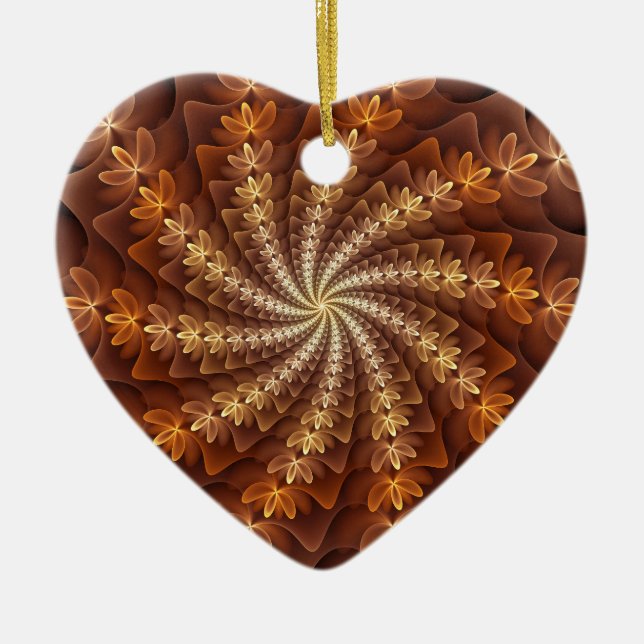 Varm Färg, modern Fractal Mönster Heart Julgransprydnad Keramik (Framsidan)