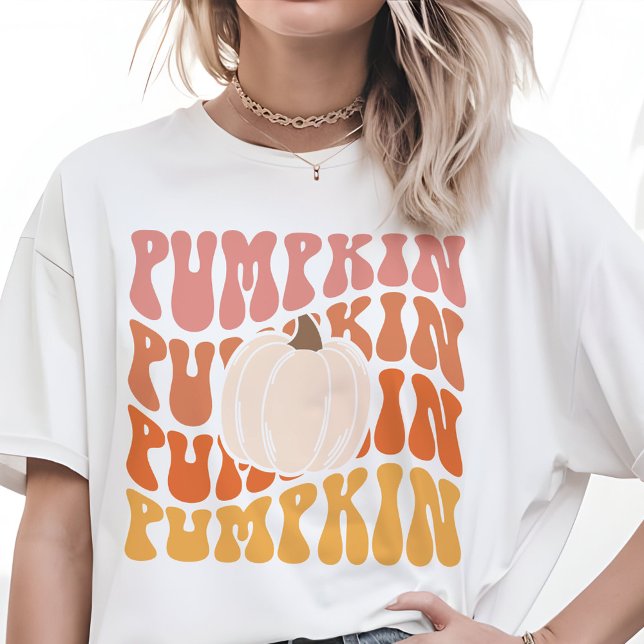 Varm Färgad - fall Retro Pumpkin Text T-Shirt (Skapare uppladdad)