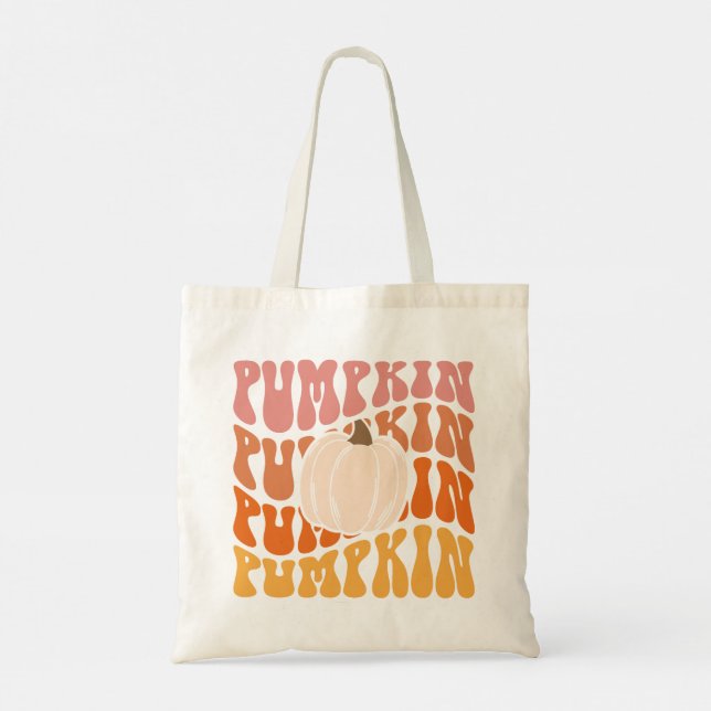 Varm Färgad - nedfall Retro Pumpkin Text Tygkasse (Baksida)