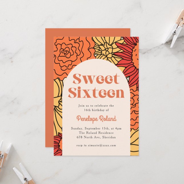 Varm Färgad Stor Blommigt Arch söt 16 Inbjudningar (Fram/Back In Situ)