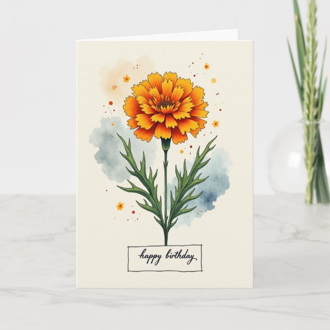 Varm Födelsedags Orange Blomsterkort Kort (Framsida)
