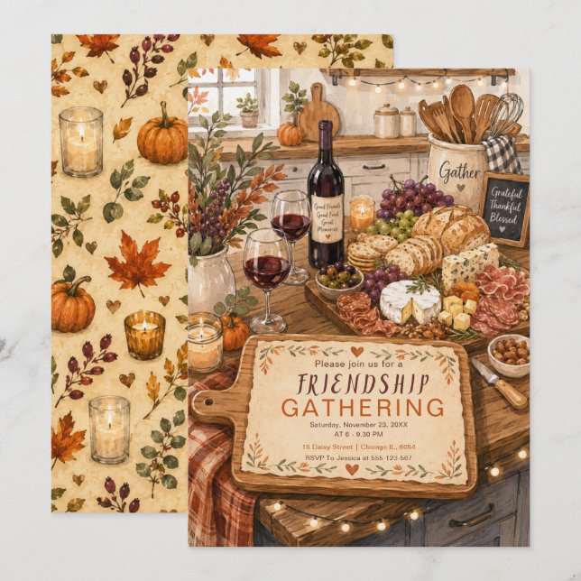 Varm Friendsgiving-sammankomst Inbjudningar (Fram/baksida)