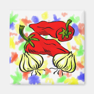 Varm grafiska Chilipeppar och lök Magnet