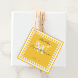 Varm Gul Bröllop Vit Monogram Svart Tack Gåvor Etiketter
