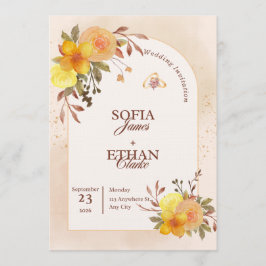 Varm gul och persikofärgad blommig bröllopsinbjuda inbjudningar