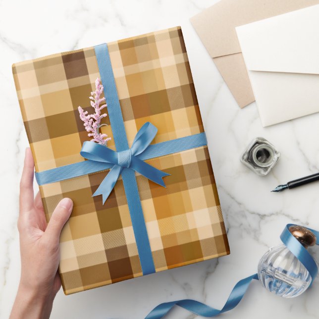 Varm gulbrun höstkontroll honung rutmönster presentpapper (Gifting)