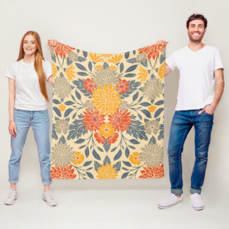 Varm Gult, Orange och blå Blommigt Fleecefilt
