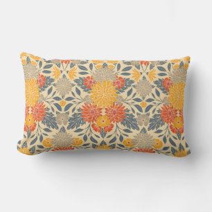 Varm Gult, Orange och blå Blommigt Lumbarkudde