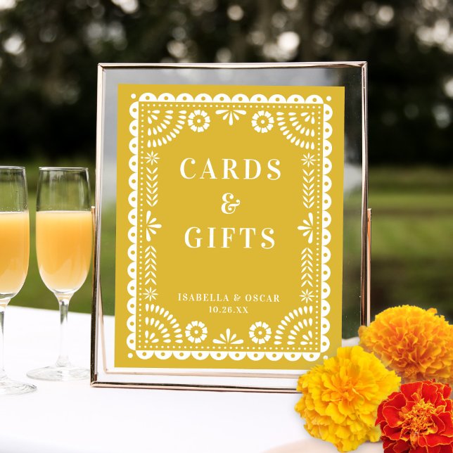 Varm Gult Papel Picado Wedding Reception-tecken Poster (Skapare uppladdad)