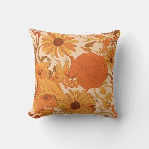 Varm höst-Blommigt med Blommar för Gult och Orange Kudde