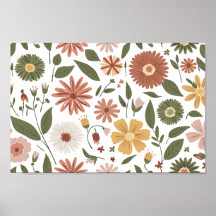 Varm höst, Blommönster med jordade toner Poster