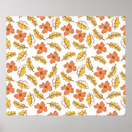 Varm Höst löv med blommor Poster