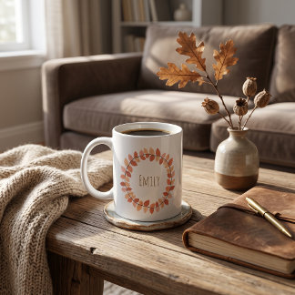 Varm Höstbladskrans Namndesign Kaffemugg