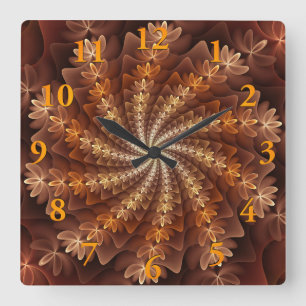 Varm hösten Färger, Modern Abstrakt Fractal Art Fyrkantig Klocka