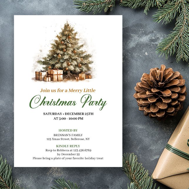 Varm jordnära färg julgran semester inbjudan (Warm Earthy Colors Christmas Tree Holiday Invite)