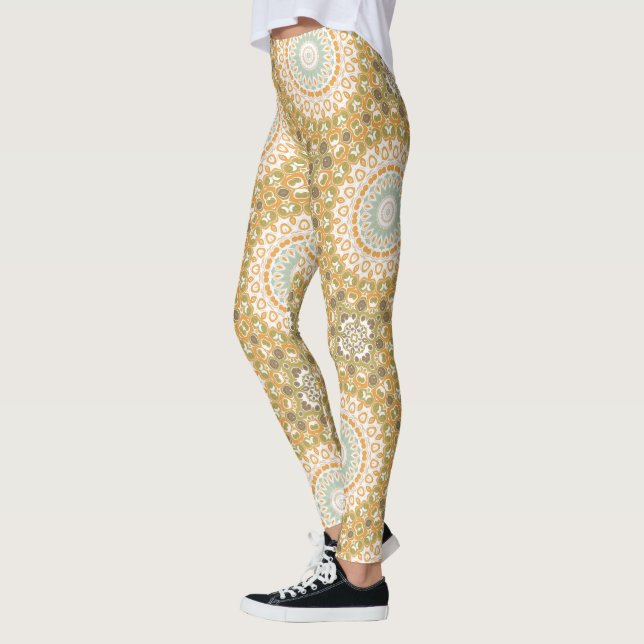 Varm jordnära mandala abstrakt design leggings (Vänster)