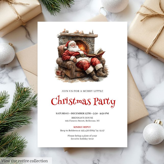 Varm Julenisse Vattenfärg Julmiddagsinbjudan Inbjudningar (Cozy Santa Watercolor Christmas Dinner Invitation

)
