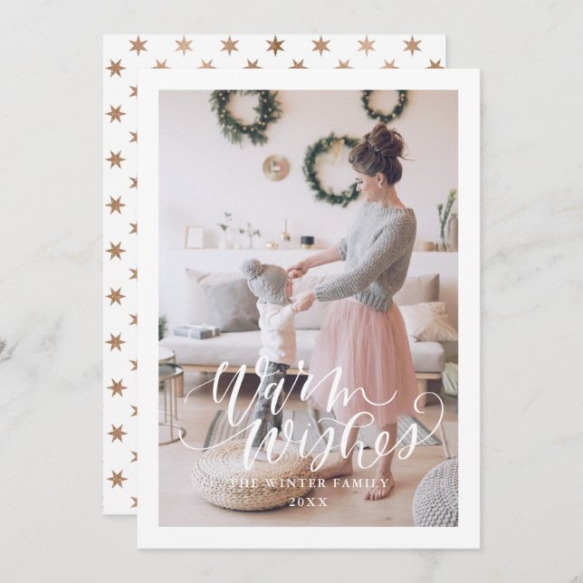 Varm julhälsning Julkort Platt Holiday Card (Fram/baksida)