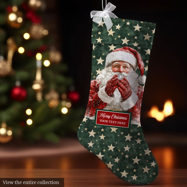 Varm Jultomten Helgdag Stocking Personlig Stor Julstrumpa (Warm Santa Claus Holiday Stocking Personalized Vintage Style)