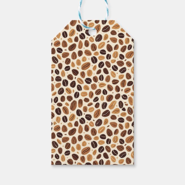 Varm kaffebönoröst tonar sömlöst mönster presentetikett (Framsidan)