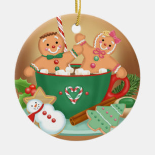 Varm kakao- och pepparkakaprydnad julgransprydnad keramik