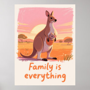 Varm Kanguru Familj Solnedgång Konst Poster