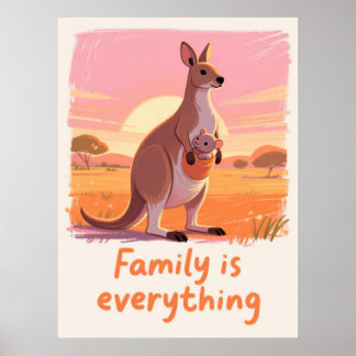 Varm Kanguru Familj Solnedgång Konst Poster