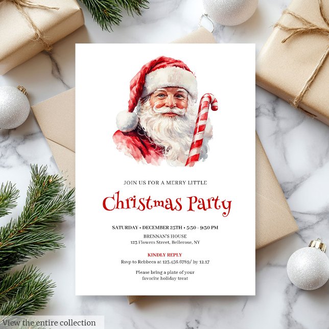 Varm klassisk julgran tomte julinbjudan inbjudningar (Classic Santa Rustic Red Green Christmas Invite)