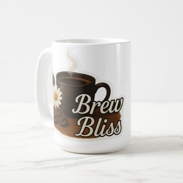 Varm kopp kaffe med blomma och kaffebönor – Mysig (Framsida vänster)