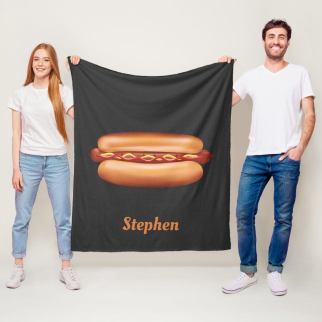 Varm Korv Snabbmat Illustration Med Anpassat Namn Fleecefilt (På plats)