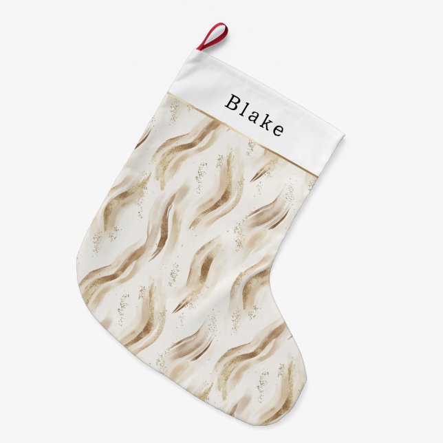 Varm kräm guld abstrakta ränder stor julstrumpa (Framsidan (Hängande))