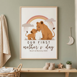 Varm Lejon Mamma Baby Första Mors Dag Lugn Kärlek  Poster
