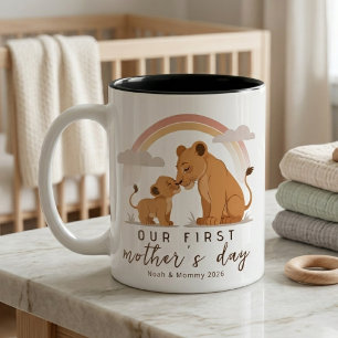Varm Lejon Mamma Bebis Första Mors Dag Lugn Kärlek Två-Tonad Mugg