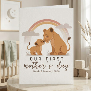 Varm Lejon Mamma Bebis Första Mors Dag Mjuk Kärlek Kort