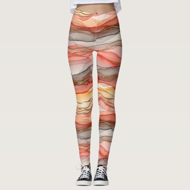Varm lermaragoguldådrig marmorabstrakt leggings (Framsida)